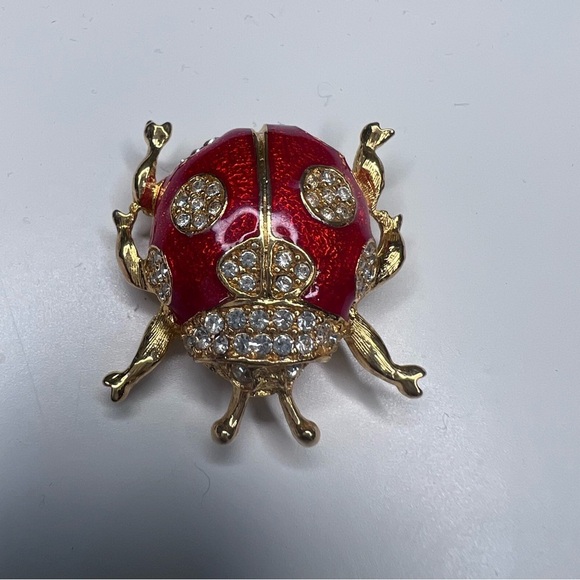 LIA vintage Enamel and rhinestone Ladybug Brooch - Picture 5 of 6